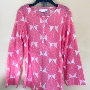 Island Company Women's Top, Size Med, Pink & White 100% Cotton